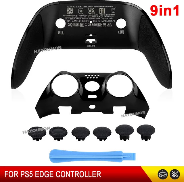 Ispoofer 9-in-1 Dekorative Ersatz-Gehäuseabdeckung für PS5 Edge Wireless Controller in Schwarz inklusive Joystick-Kappen - Bild 1