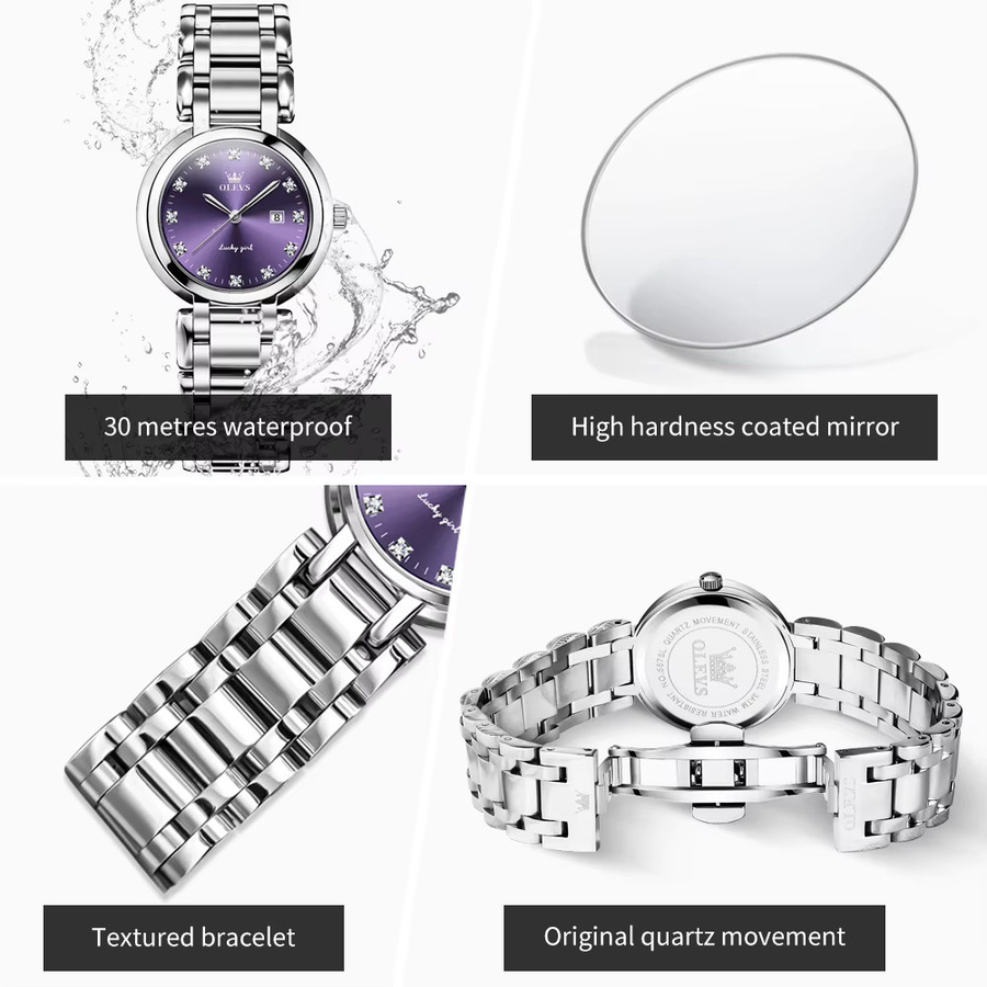 OLEVS Armbanduhr Quarz, Edelstahl, Blau, Damen - Bild 4