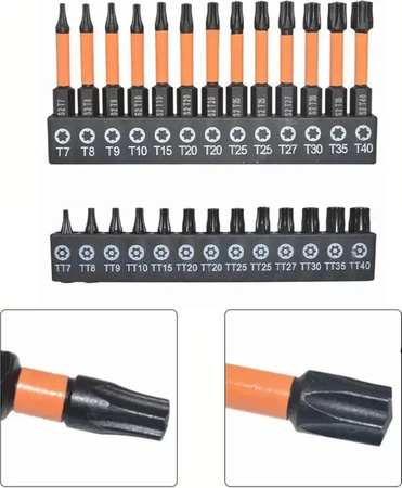 26-teiliges Torx-Bit-Set mit 1/4 Zoll Sechskantschaft für Schlagschrauber und Bohrer, manipulationssicher und schnellwechselbar