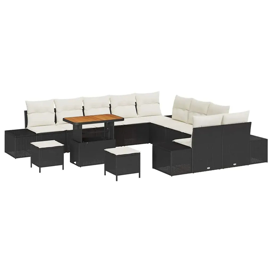 vidaXL Garten-Sofa-Set aus Poly Rattan in Schwarz mit Kissen, 13-teiliges Lounge-Set in U-Form - Bild 2