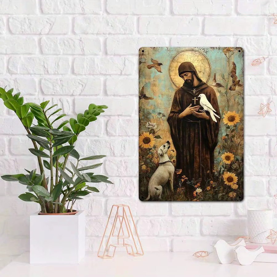 HELLOYOUNG Metallwandschild Saint Francis and Animals aus Aluminium, rustikales christliches Kunstdekor, B/H: 30 x 20 cm - Bild 3
