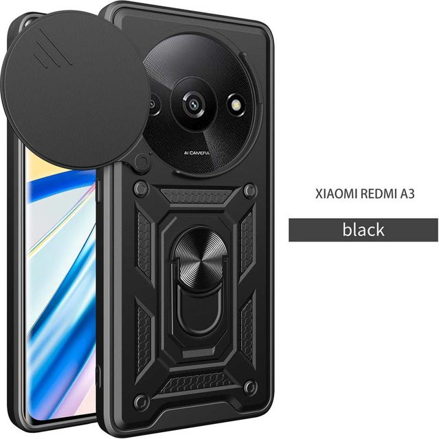 Stoßfeste Schutzhülle mit Magnethalterung und Ring für Xiaomi Redmi A3, A2 und A1 4G in Schwarz oder Rot - Bild 1