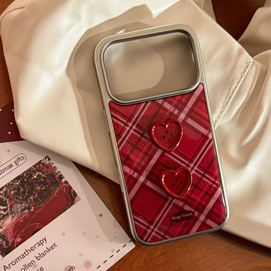 Stoßfeste iPhone Handyhülle mit Retro Gittermuster und Liebesknopf in Weinrot - Bild 2