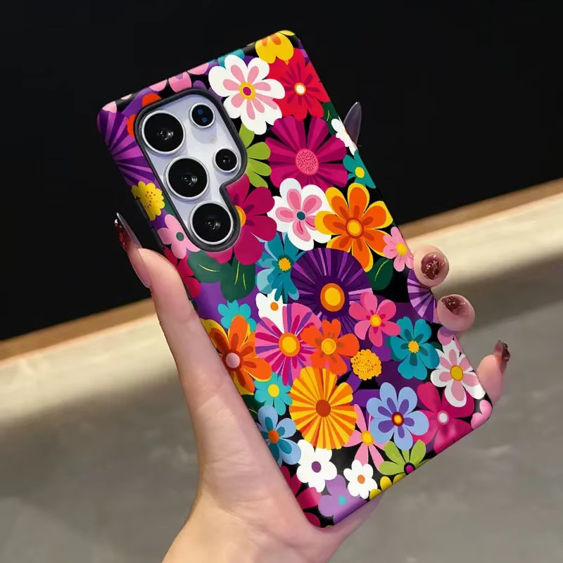 Magnetische Schutzhülle mit bunter Blumen-Optik und 2-in-1 Schutzfolie für Samsung Galaxy S26 S25 S24 S23 S22 S21 Plus Ultra FE A15 A16 Multicolor - Bild 4