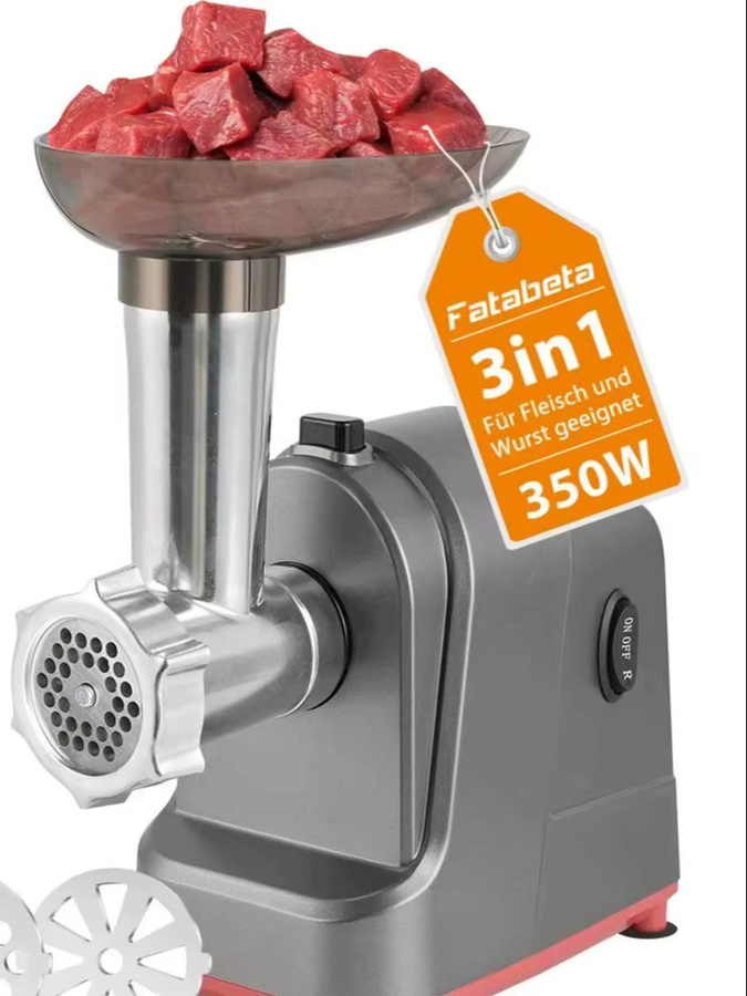 Fatabeta Elektrische Fleischmühle und Küchenmaschine in Silber mit 3 Edelstahlplatten und Wurstfüller - Bild 6