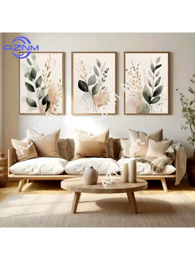 AZNM Bohemian Leinwandposter mit abstrakten botanischen Blättern in Grün und Multicolour für deine moderne Inneneinrichtung - Bild 3