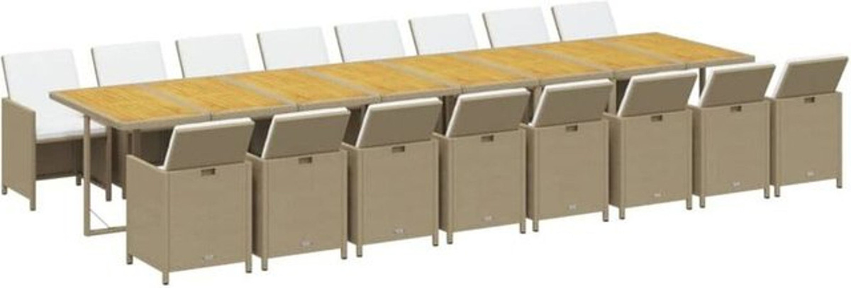 17-teilige moderne Garten-Essgruppe aus Poly-Rattan mit Kissen in Beige von vidaxl - Bild 1