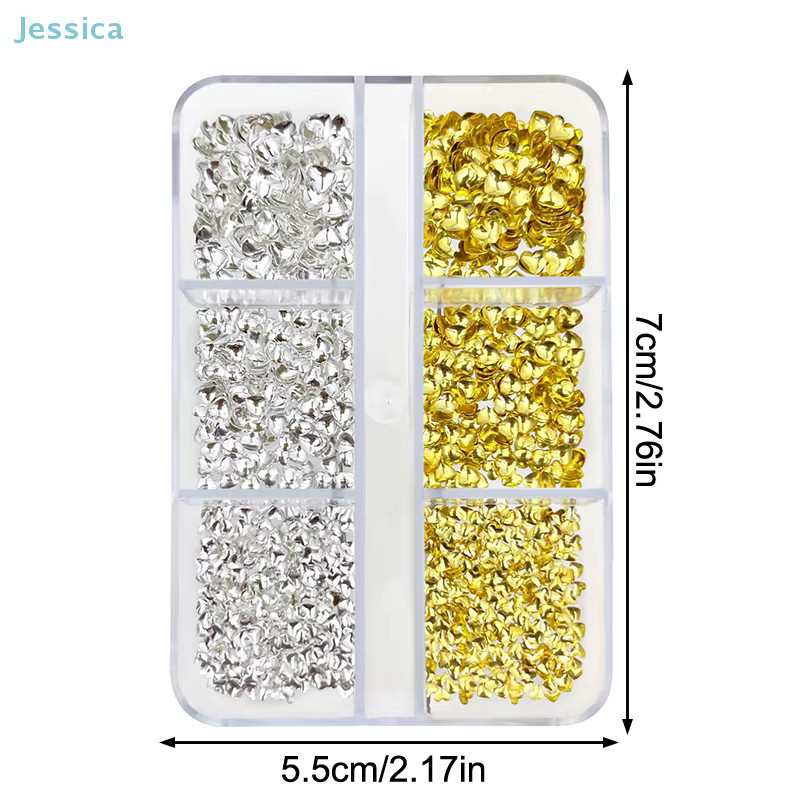 Nail Art Charms 3D Metall Herz Nieten, Gold und Silber, Mini Metallflocken - Bild 3