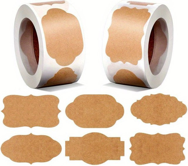 200 Stück selbstklebende Kraftpapier-Geschenkaufkleber in Braun, rechteckige Siegeletiketten zum Beschriften - Bild 1