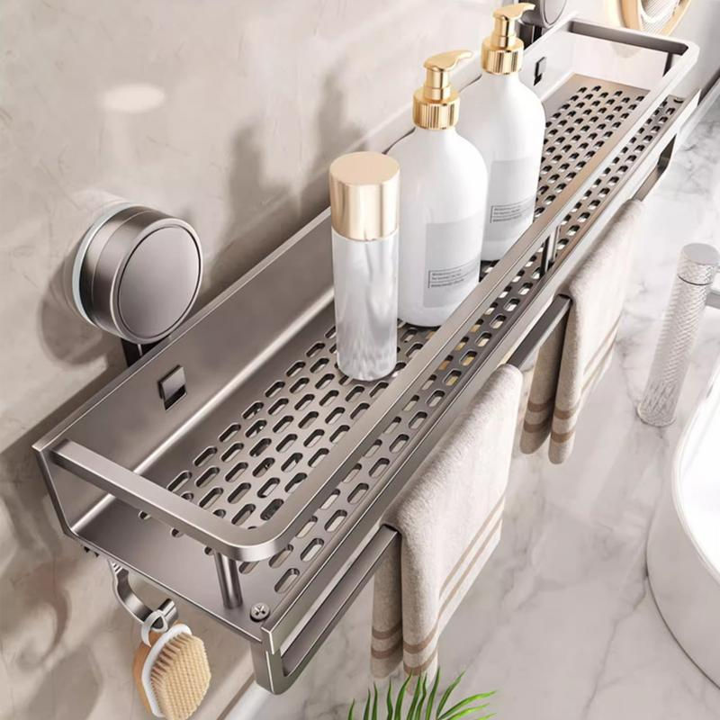 Bestbags Badezimmerregal aus Aluminium in Silber zur Wandmontage mit Vakuum-Saugnapf ohne Bohren, B/T/H: 30,0 x 12,0 x 30,0 cm - Bild 5