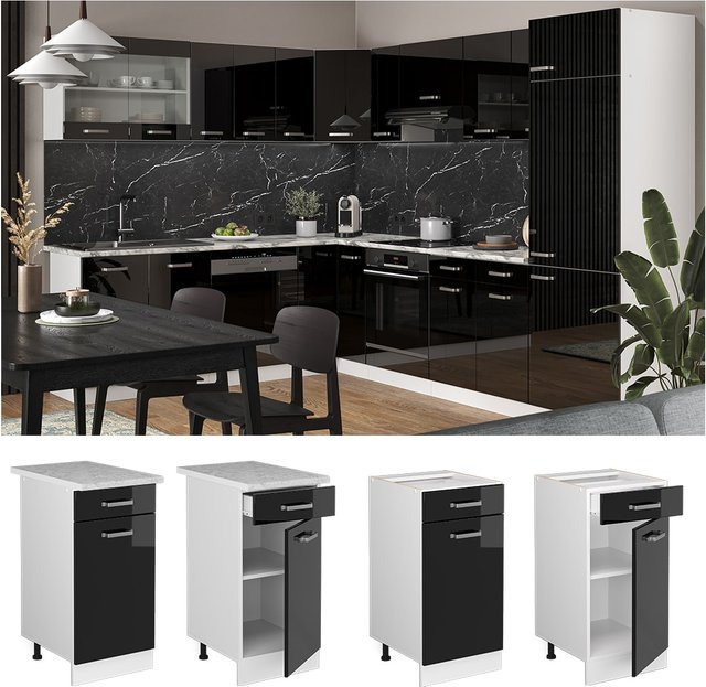 Vicco Küchenschrank R-Line Solid Schubunterschrank modern in Weiß, Blau und Grau mit Breite: 40 cm - Bild 1