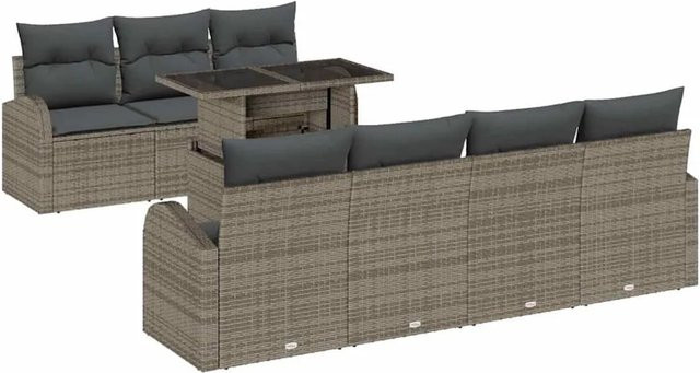 vidaXL Garten-Sofa-Set 8-teilig aus Poly Rattan und Stahl in Grau mit Kissen - Bild 1