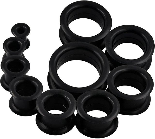 ULao Ohrstöpsel und Tunnel Piercing Expander, Silikon, Schwarz, 3-48mm - Bild 1