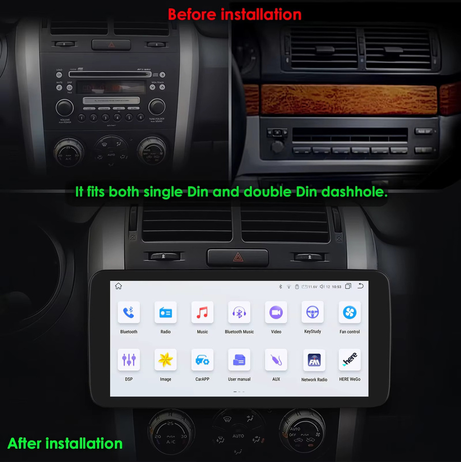OSSURET 1 DIN Universal Android Auto Radio Multimedia Video Player mit 10,33 Zoll drehbarem Touchscreen, Carplay, DSP und WIFI, Schwarz - Bild 2