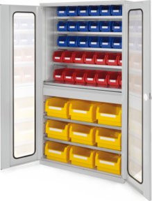 Kappes Grossraumschrank Mod. 31 in Grau mit Sichtfenstertüren, Regalböden, Schubladen und Schloss, B/T/H: 113 x 59 x 195 cm - Bild 1