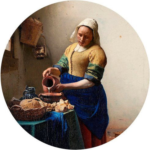 K&L Wall Art Runde Vliestapete Vermeer Kunst Milchkrug Gemälde mehrfarbig matt B/H: 284 x 62 cm - Bild 1
