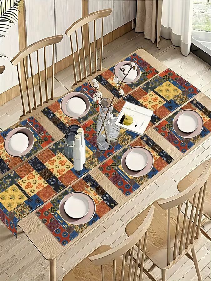 VIKAMA Bohemian Patchwork-Tischläufer, wasserdicht und ölbeständig, Multicolor - Bild 3