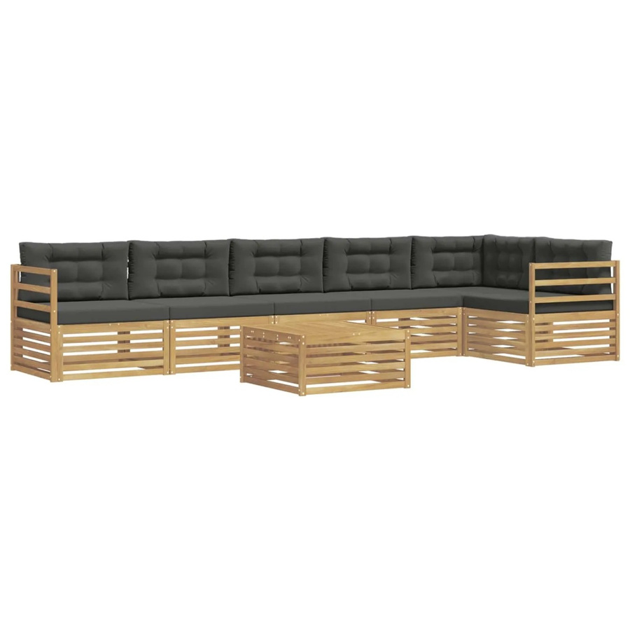 vidaXL Outdoor-Sofagarnitur 7-teilig in L-Form aus Akazienholz mit Polstern in Weiß und Anthrazit - Bild 2
