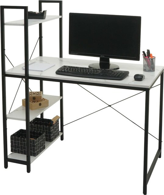 MCW Schreibtisch K81 mit Regal in Weiß Marmor-Optik, B/T/H: 120 x 60 x 75 cm - Bild 2