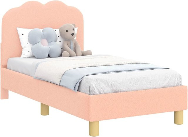 vidaXL Kinderbettgestell mit Kopfteil in Rosa mit Schafstoff und Seitenfächern, B/T/H: 140 x 70 x 74 cm - Bild 1