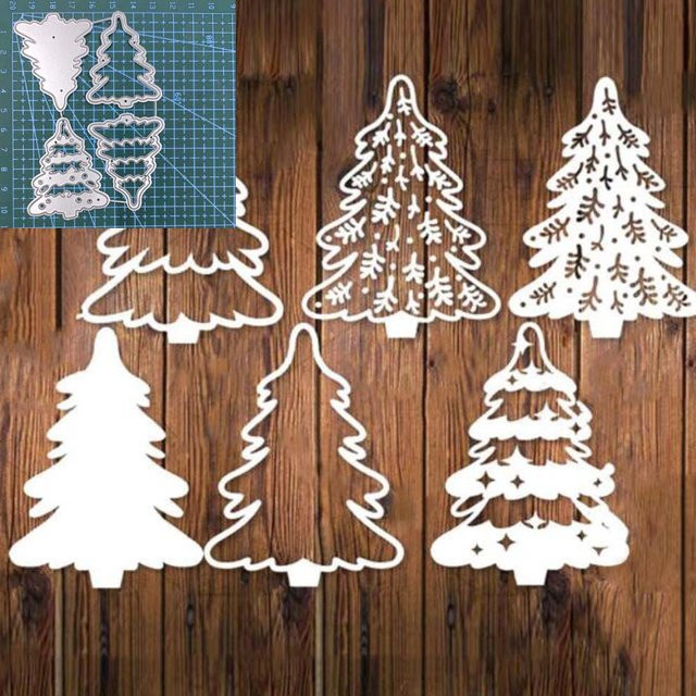 Metall Stanzform Weihnachtsbäume Schablone für Scrapbooking und DIY Bastelarbeiten in Silber - Bild 1
