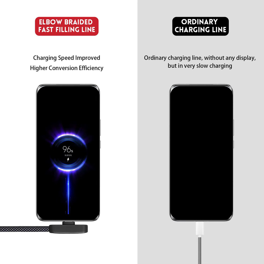 100W USB-C Schnellladekabel mit 90 Grad Winkel für Gaming und Mobiltelefone in Schwarz oder Weiß - Bild 5