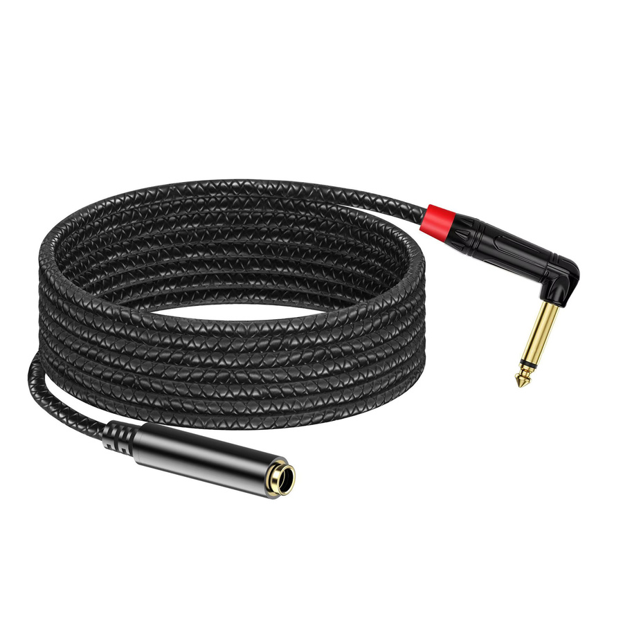 BSN Stereo-Audiokabel Schwarz, 6,35 mm TRS Instrumentenkabel, rechtwinklig auf gerade, symmetrisches Verbindungskabel - Bild 2
