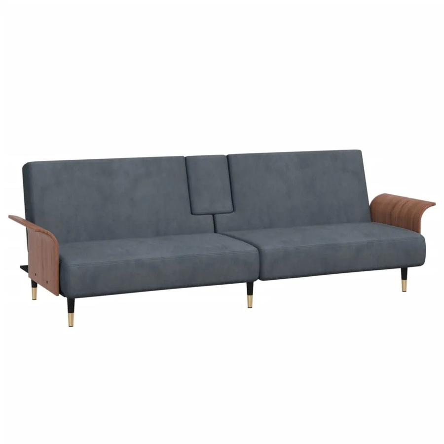 vidaXL Schlafsofa mit Schlaffunktion und Armlehnen aus Samt in Dunkelgrau mit Massivholzrahmen - Bild 2