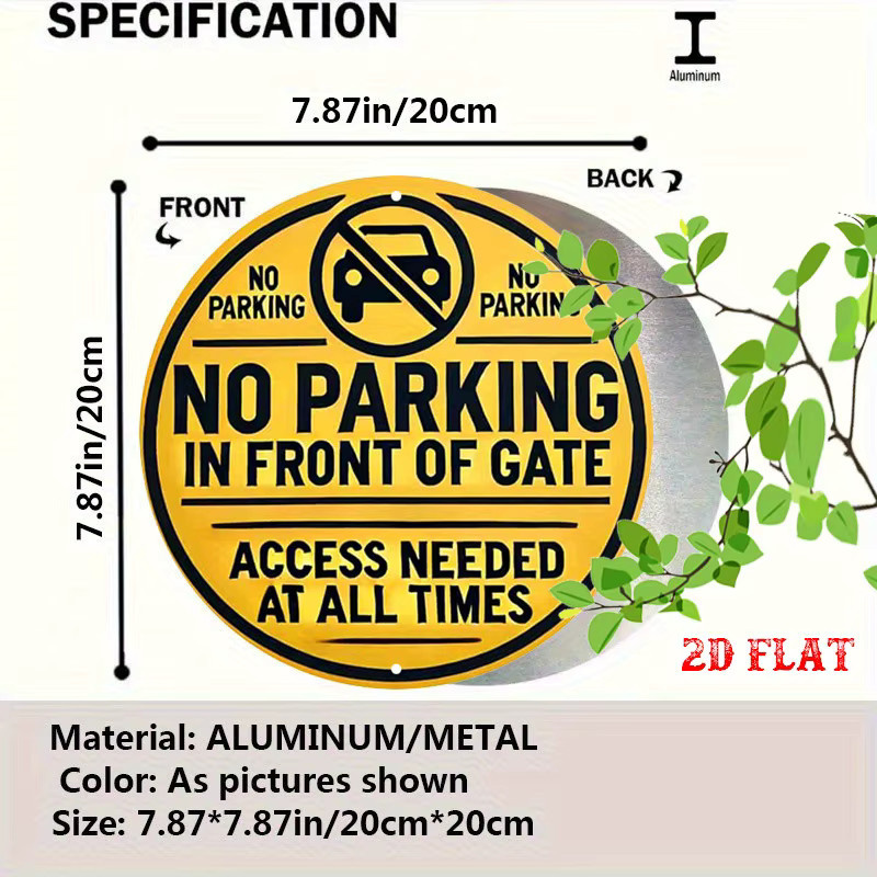 Rundes Aluminium-Warnschild von Potdemiel mit Text No Parking in Front of Gate in Gelb, Durchmesser: 20 cm - Bild 2