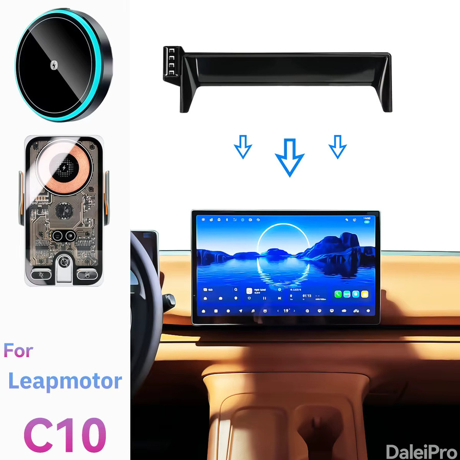 DaleiPro Qi-Kabellose Handyhalterung für Leapmotor C10 Modelle 2024 2025 in Schwarz mit Bildschirm-Fixierclip - Bild 2