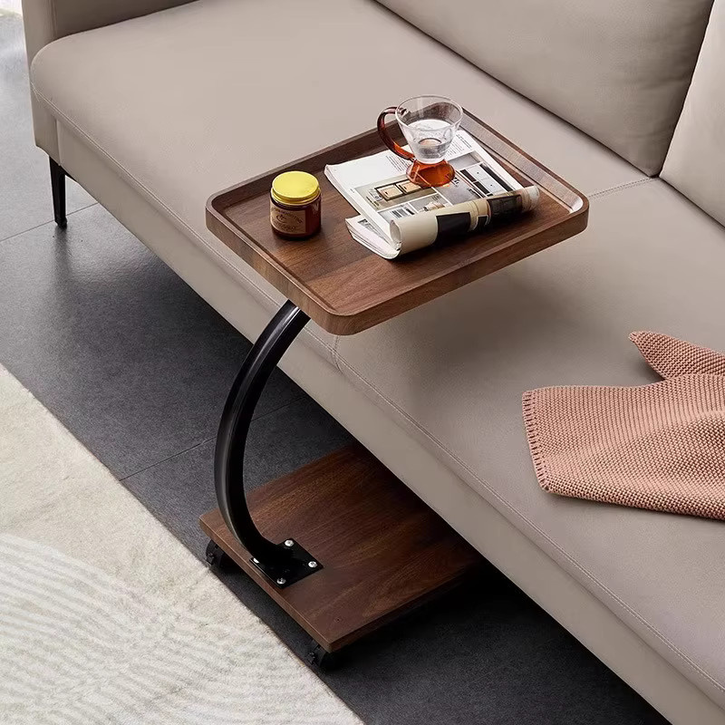 LIUSHADUOLA Höhenverstellbarer Beistelltisch in Walnuss, quadratischer Couchtisch mit Rollen für das Wohnzimmer - Bild 2