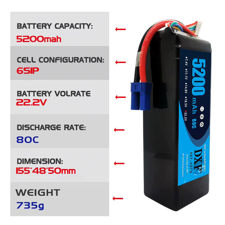 DXF 6S LiPo Batterie 22,2V 5200mAh 80C mit EC5 Stecker im Softcase für RC Buggy Truggy Offroad und Flugzeuge - Bild 3