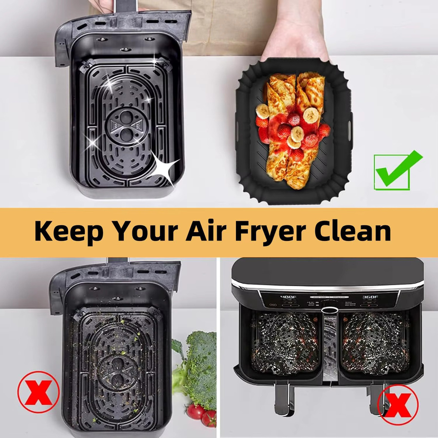 2er-Pack Heißluftfritteuse-Einlagen für Ninja AF400 Dual Zone, Antihaftbeschichtete Wiederverwendbare Backformen in Schwarz - Bild 3