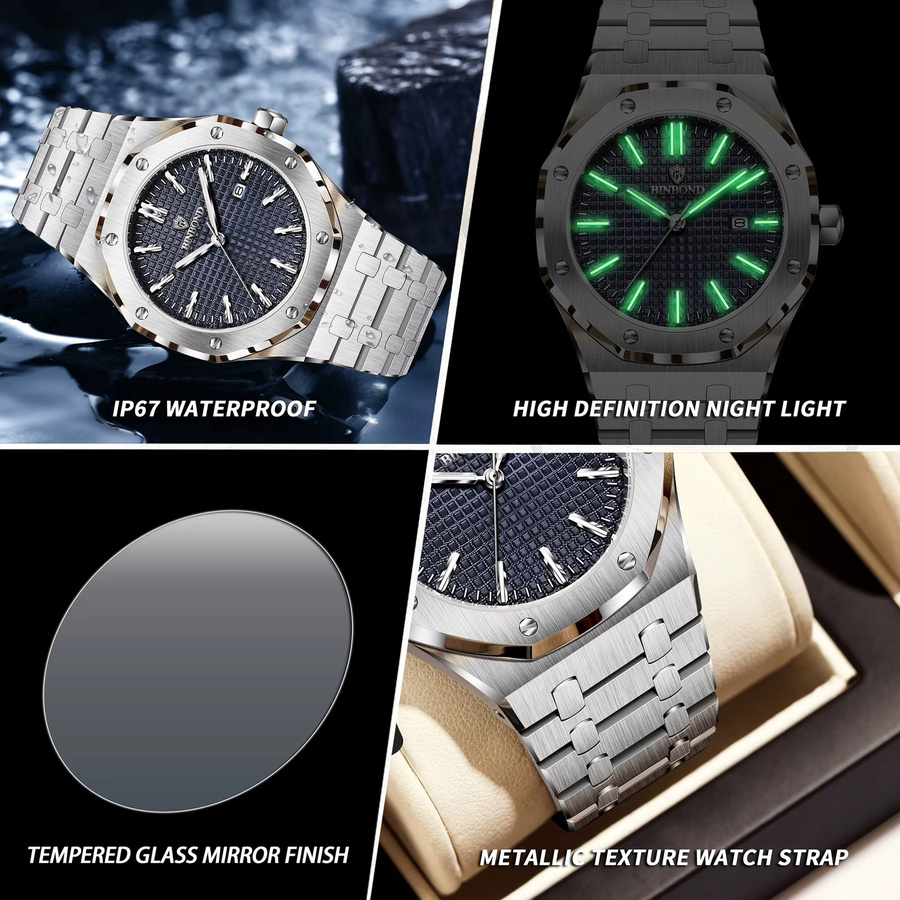 BINBOND Armbanduhr Quarz, Edelstahl, Silber, Herren - Bild 6