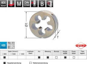 RUKO Schneideisen M DIN EN 22568 HSS geschliffen, Farbe: Silber, Durchmesser: M 8, Dicke: 9 mm - Bild 1