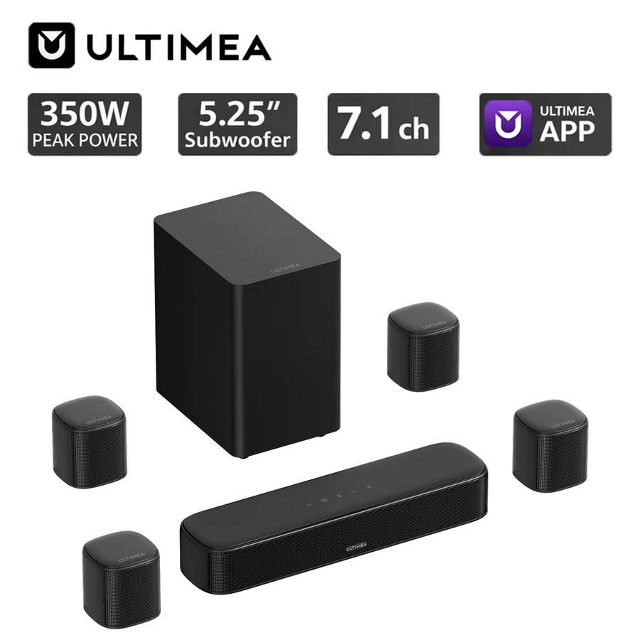 ULTIMEA 7.1-Kanal Soundbar-System mit 350W Leistung, Subwoofer, 4 Surround-Lautsprechern und App-Steuerung in Schwarz - Bild 6