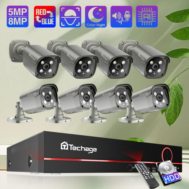 Techage 8CH POE Sicherheitsüberwachungssystem mit 5MP und 8MP 4K HD IP Kit, Gesichtserkennung, Zwei-Wege-Audio und H.265 Outdoor-Videoüberwachung - Bild 1