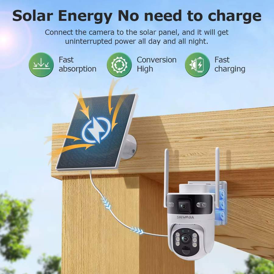 SHIWOJIA 12MP AOV Solar Kamera mit 4G SIM und WIFI, Drahtlose PTZ Sicherheitssicherheitssensoren mit Dual Objektiv, PIR Nachtsicht, Farbe: Weiß - Bild 3