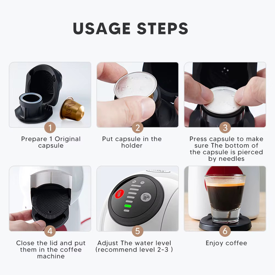 icafilas Wiederverwendbarer Adapter für Dolce Gusto EDG MINI Me Maker und Nescafe Genio S Plus, kompatibel mit Nespresso Kaffeekapseln, Schwarz - Bild 5