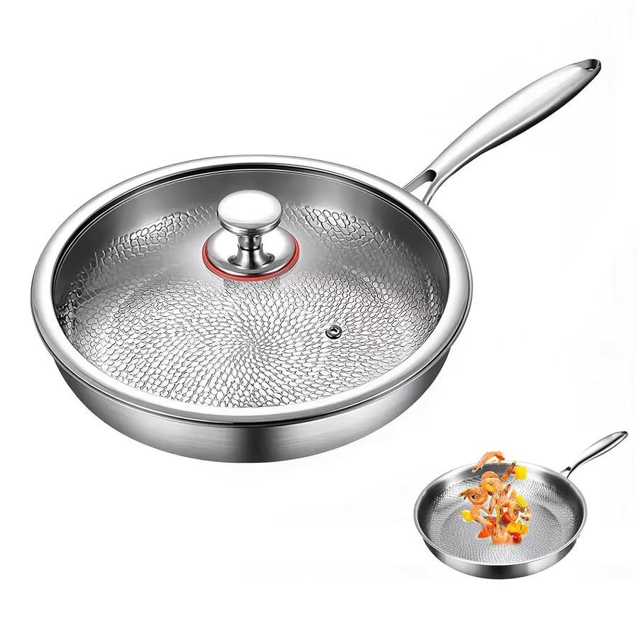 Avehrit Antihaft-Bratpfanne aus Titanlegierung mit Glasdeckel, 3-Schicht-Konstruktion aus Aluminium und Edelstahl, Farbe: Silber, Durchmesser: 26,0 cm - Bild 3