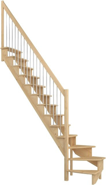 Dolle Raumspartreppe Lyon 1/4-gewendelt in Kiefer mit Metallgeländer, Farbe Braun, Breite: 75 cm - Bild 1