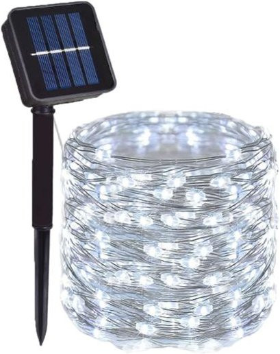 AlliLit Solar-LED-Lichterkette für den Garten in Weiß mit 50 LEDs und 7 m Länge - Bild 1