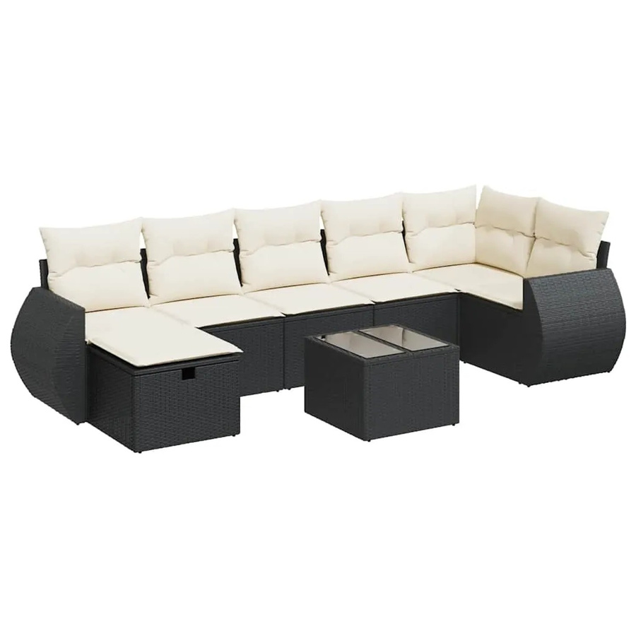 vidaXL 8-tlg. Garten-Sofagarnitur in L-Form mit Kissen und Ottoman, Schwarz, Poly-Rattan mit Metallgestell - Bild 2