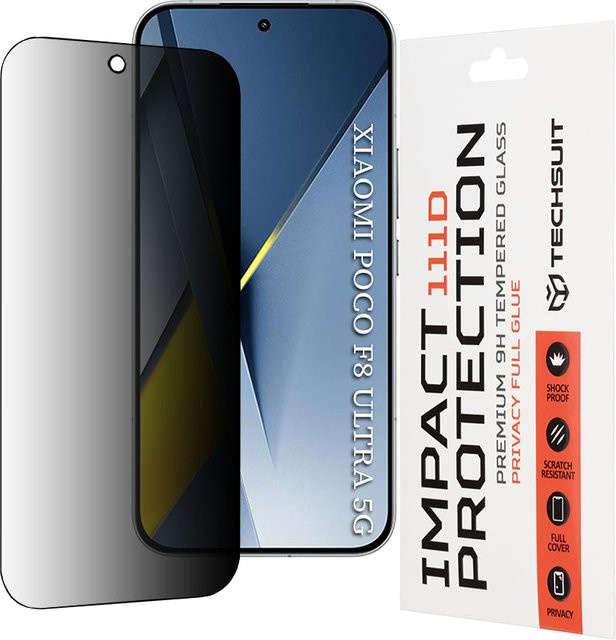 Techsuit Privacy Schutzfolie aus gehärtetem Glas für Xiaomi Poco F8 Ultra, transparent, 111D mit Vollkleber - Bild 1