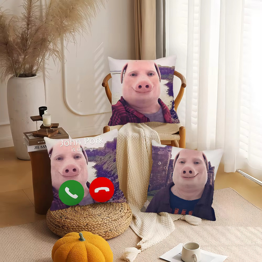 Lustiger Kissenbezug mit Meme John Pork Motiv, quadratisch, Mehrfarbig, B/T/H: 30 x 30 x 0 cm - Bild 3