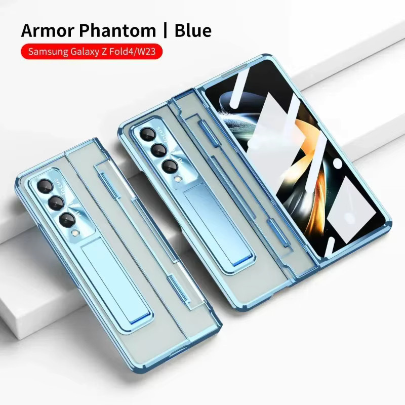 Transparente Schutzhülle mit integriertem Ständer und Scharnierfolie für Samsung Galaxy Z Fold 7, 6, 5, 4 in Silber - Bild 2