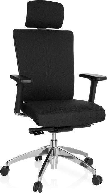 hjh OFFICE Profi Bürostuhl ASTRA LUX in Schwarz mit Stoffbezug, Kopfstütze, verstellbarer Sitztiefe und Armlehnen - Bild 1