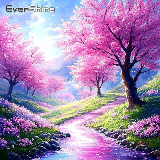 EverShine Diamantmalerei Kirschblüten Landschaft als quadratisches Mosaik-Stickerei-Set in Mehrfarbig - Bild 1