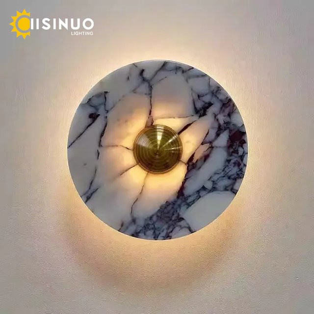 IISINUO Moderne Runde LED-Wandleuchte aus weißem Marmor mit Warmweißem Licht für Wohnzimmer, Badezimmer und Schlafzimmer - Bild 1
