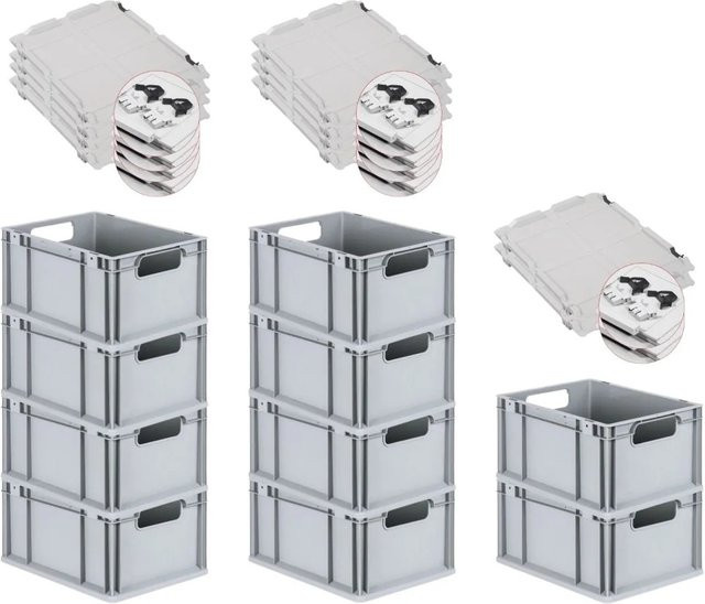 PROREGAL Spar Set 10x Eurobox Nextgen Economy mit Scharnierdeckel und schwarzen Schiebeschnappverschlüssen, Grau, H x B x T: 22 x 30 x 40 cm, 20 Liter - Bild 1